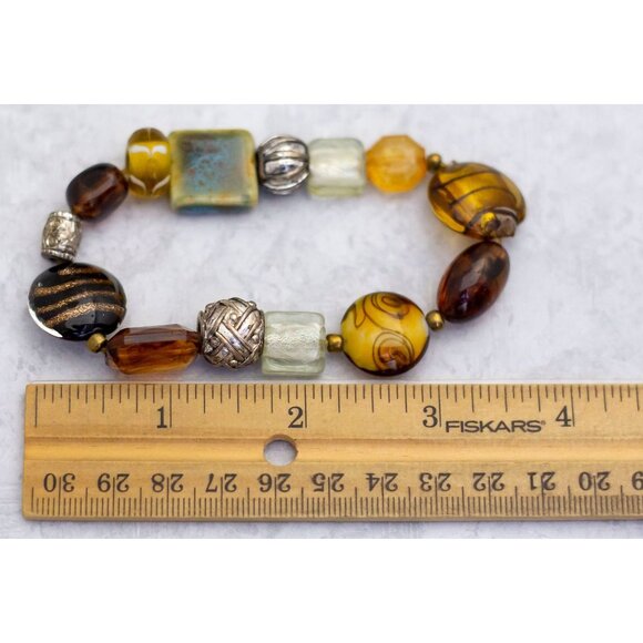 7 inch, Vintage Glass  Metal Ceramic  Beaded Bracelet - CT1 - Picture 3 of 3